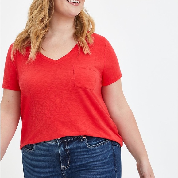 Torrid Red Pocket Heritage Slub V-Neck Tee - Picture 1 of 6